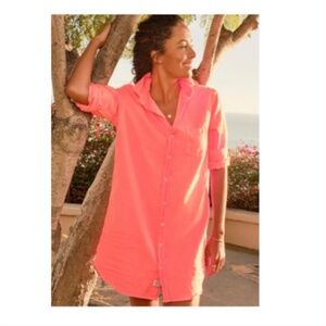 Frank & Eileen Mary Famous Denim Shirt Dress Bright Pink/Peach S